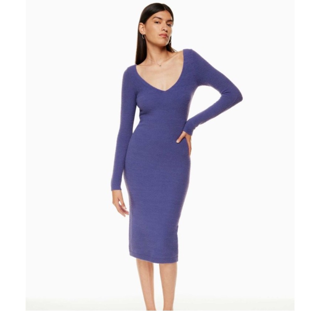 Aritzia Wilfred Free Hush Knit V neck Dress in Violet Purple Size Large